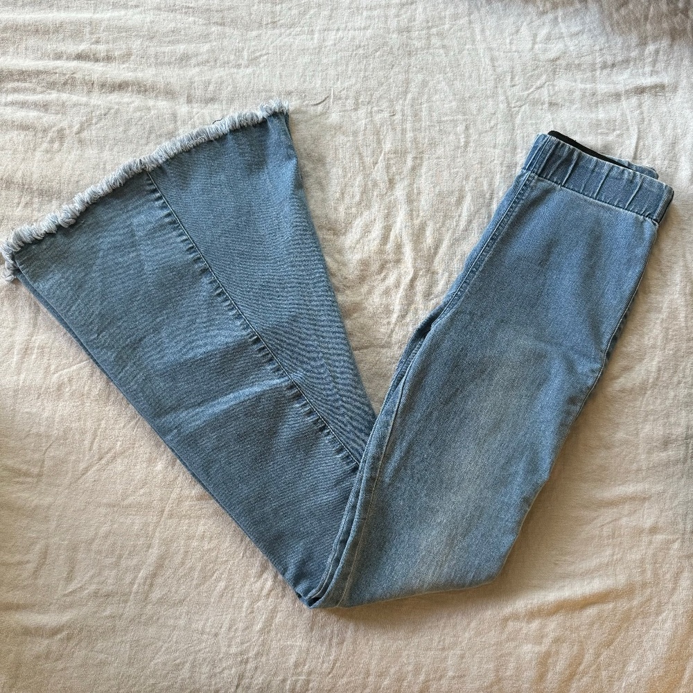 Light Wash Pull-On Bell Bottom Jeans